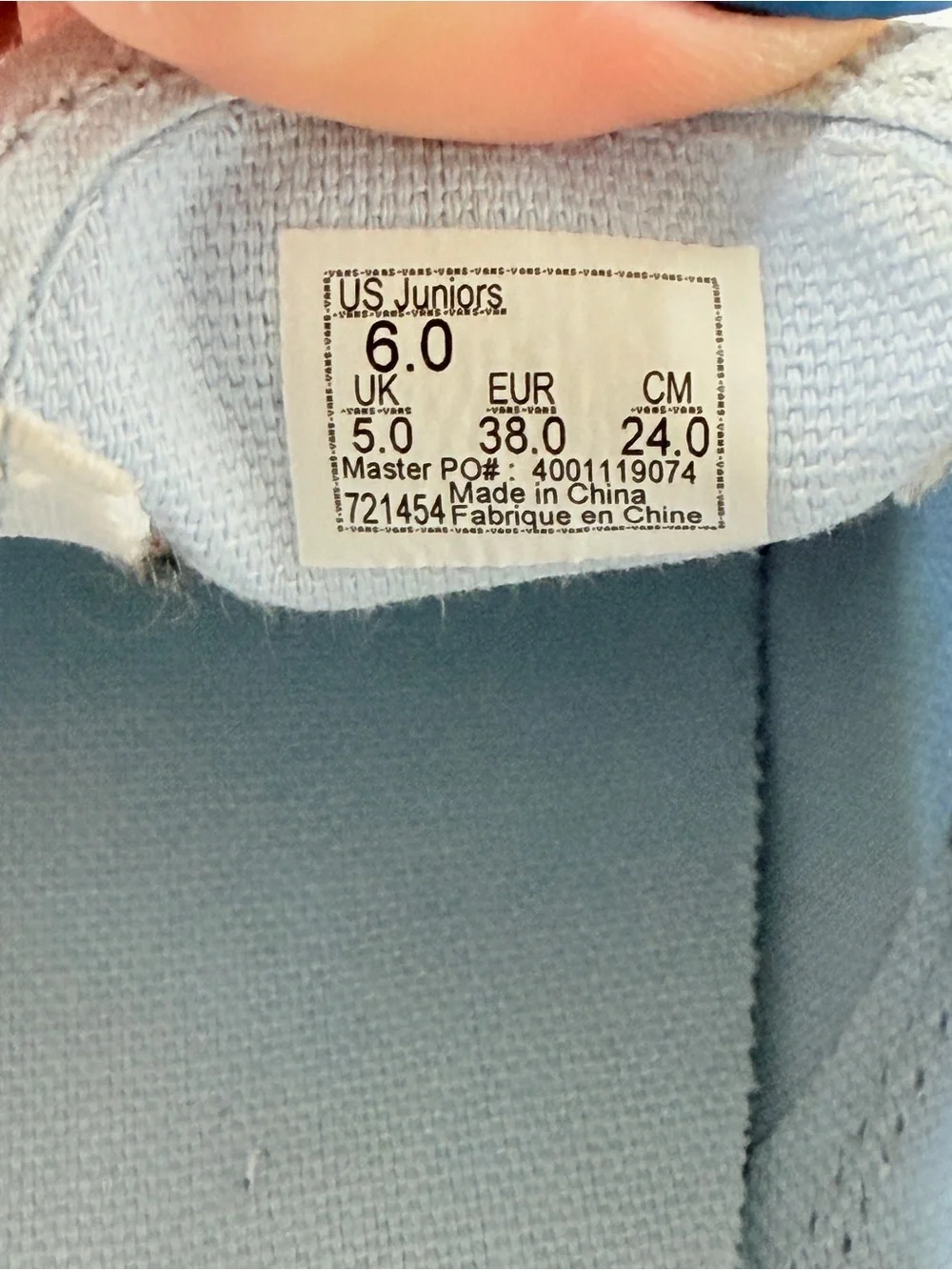 Vans Blue Canvas Slip On With Sequin Rainbow Jr Kids 6 women’s 8